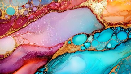 Poster - The formation of a colorful abstract design using watercolor painting
