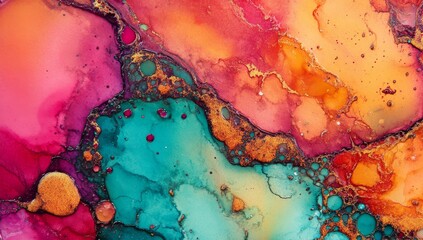 Poster - A white canvas is transformed as colorful watercolor paint flows and splashes across it