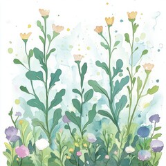 Aufkleber - Watercolor Impression of a Serene Flower Meadow Blooming with Delicate Florals in Pastel Shades
