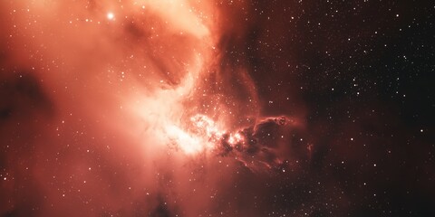 Wall Mural - Orange nebula with glowing center in black cosmos. Stellar cloud formation with distant stars. Astronomical spectacle in outer space. Galactic swirl with radiant energy