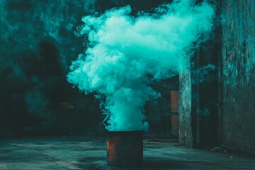 Poster - Cold steam is visible in the dark as bluish-white smoke on a black background in this Stock image, which can serve as a suitable background or backdrop