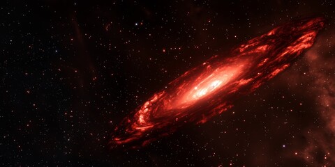 Wall Mural - Spiral Galaxy with Bright Red Core and Dark Space Surroundings, Highlighted by Fiery Nebula Swirls, Enhanced by Starlit Outer Rings, Set Against Infinite Cosmic Void