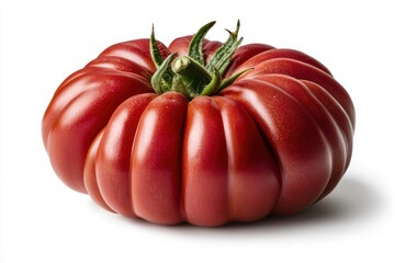 Aufkleber - Solitary heirloom tomato showcases ripe perfection on a crisp white background and captivating studio light