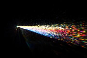 Poster - abstract light beam explosion with rainbow colors on black background.