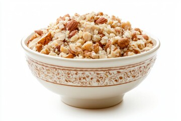 Poster - Bowl filled with chopped almonds creating texture and inviting culinary concept food photography