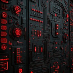 Poster - This futuristic wall boasts a high-tech design, integrating electronic hardware and lights into a cutting-edge dark gray carbon fiber material