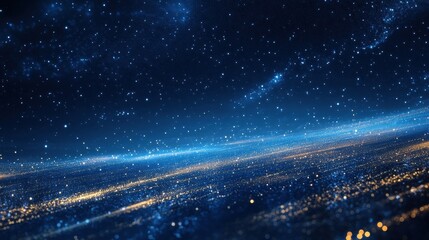 Wall Mural - abstract cosmic galaxy with glowing stars and particles, futuristic dark blue background.