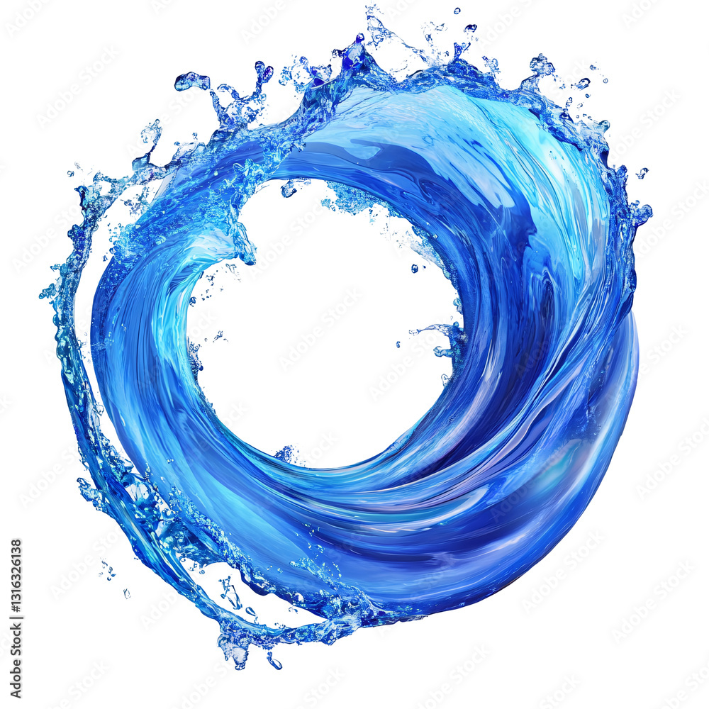 Dynamic blue water splash in circular motion isolated on transparent ...