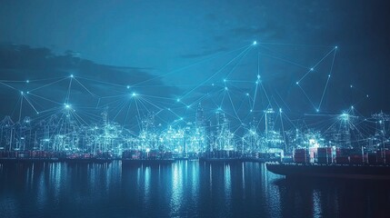 Poster - Global Logistics Network with Distribution Lines at Nighttime Scene