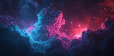 Poster - The grunge cosmic texture, characterized by swirling nebulae, smoky trails, and vibrant color blending, forms a dynamic abstract space environment