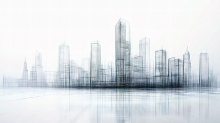 Poster - Abstract Architectural Drawings of a City Skyline in Soft Lines