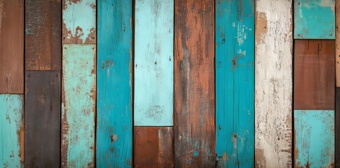 Poster - A background featuring a grunge texture is achieved through the use of wooden planks painted in an array of colors, which is particularly fitting for vintage and rustic design themes