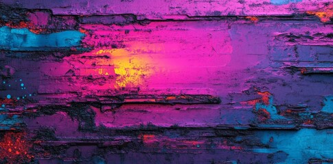 Poster - Modern design incorporates chaotic, edgy elements, grunge texture, and a bold color scheme featuring pink, turquoise, and black