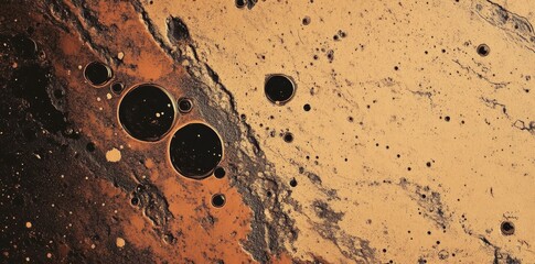 Poster - Black ink is staining and dripping onto a grunge textured background, producing an artistic and abstract composition