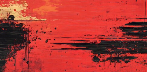 Poster - A dark ink cascade, spreading across a rough red texture, generates a striking graphic design