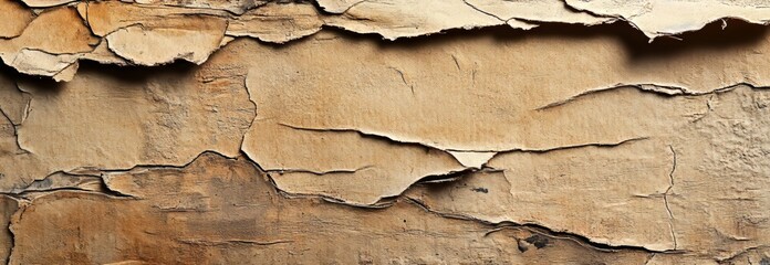 Poster - A panoramic backdrop made from torn cardboard boasts a textured surface and expansive blank space, perfect for creating unique graphic designs with a vintage grunge feel