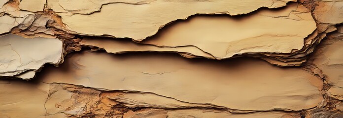 Poster - A brown and beige grunge panorama background with scratches and a textured surface effectively captures the essence of a vintage, aged aesthetic with its distressed look