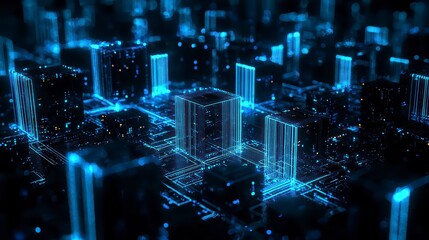 Poster - Digital Metropolis: A glowing cityscape of interconnected data streams and holographic structures, representing the dynamic energy of technology, science and futuristic innovation
