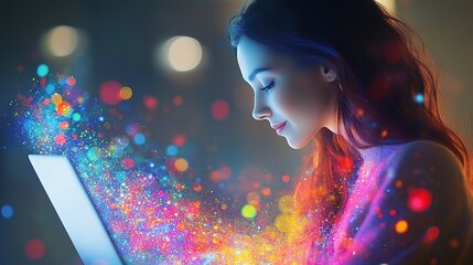 Poster - Business Woman Working on Laptop in Modern Studio Environment