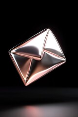 Poster - A sleek metallic envelope icon hovers mid-air, showcasing a highly reflective polished chrome surface. The soft glowing edge enhances its futuristic appeal against a solid black backdrop