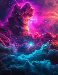 a cosmic explosion of purple nebula unfolds as a swirling, dreamlike watercolor painting