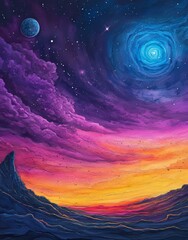 Poster - A watercolor painting illustrates a nebula filled with color and stars shining in the universe