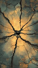 Poster - A dark grey layer is being exposed as a cracked concrete surface separates, creating abstract shapes in the process