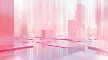 Poster - pink cityscape: an abstract depiction of a modern city rendered in soft pink hues, showcasing sleek 