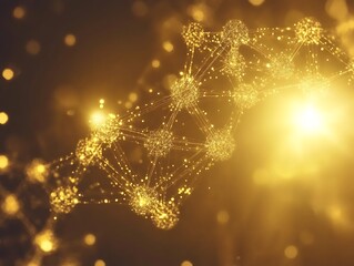 Poster - Golden network structure glowing in digital cyberspace background