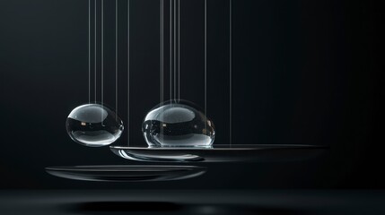Poster - suspended spheres: abstract art, floating glass spheres and sleek, reflective surfaces create a mode