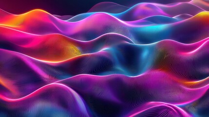 Poster - vibrant gradient waves: an abstract visual display of fluid, undulating waves rendered in a kaleidos