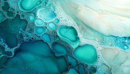 Poster - The art of watercolor painting produces a stunning abstract design in shades of green and blue