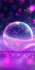 Poster - Luminous network sphere floating above flowing digital particlescape