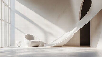 Poster - modern minimalist interior with slide: a contemporary interior design featuring a sleek white slide,
