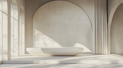 Poster - minimalist architectural display: an elegant, sunlit interior with arched details, featuring a minim