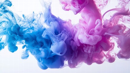 Poster - ink fusion: a captivating dance of blue and pink ink swirls, intermingling and creating an abstract 
