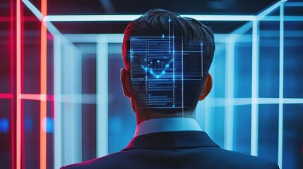 Poster - Futuristic Businessman Analyzing Biometric Data in Digital Environment