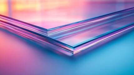 Poster - Layers of transparent glass create a mesmerizing interplay of light and color, showcasing rich pastel hues that evoke a sense of tranquility and modern elegance