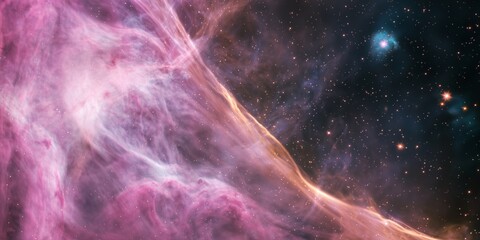 cosmic nebula scene with pink purple clouds. deep space background with glowing stars. ethereal gala