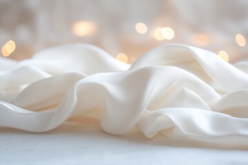 Poster - White silk streamers gently sway in a high-end, dreamy composition, creating an inviting atmosphere perfect for sophisticated celebrations and elegant occasions