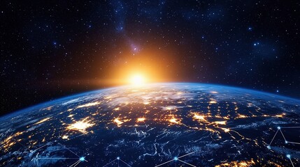 Poster - Stunning View of Earth from Space with Technology and Communication Elements