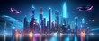 © Vitalii Shkurko - A vibrant skyline showcases towering buildings lit by neon hues, while flying cars zoom through the night sky, creating a captivating futuristic atmosphere over the city