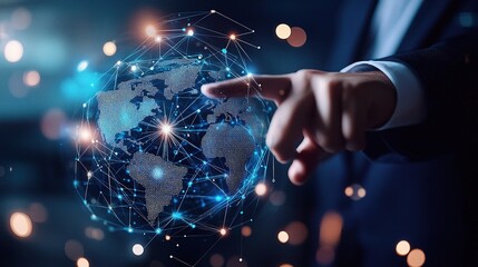 Poster - Businessman Touching Virtual Global Network with Digital Connections