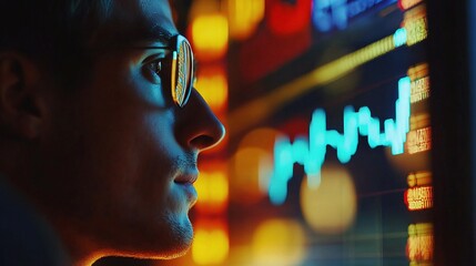 Poster - Businessman Analyzing Sales Data Trends with Graph Indicators