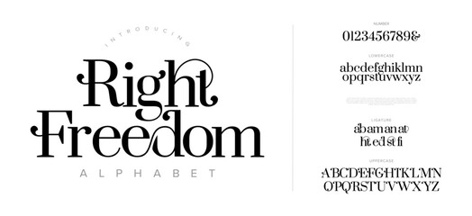 Poster - right elegant font uppercase lowercase and number. classic lettering minimal fashion designs. typogr