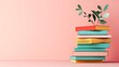 © Nguyen - Colorful Book Stack 3D Render: Springtime Pastel Background AI Generated