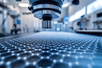 Poster - High-tech microscope analyzing hexagonal structures in a laboratory setting