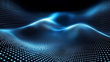 Wall Mural - abstract digital landscape; glowing network waves in dark background