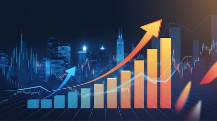 Wall Mural - graph with arrows pointing upwards, symbolizing increasing income or investment returns.