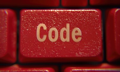 Fototapete - A close-up of a red keyboard key labeled 